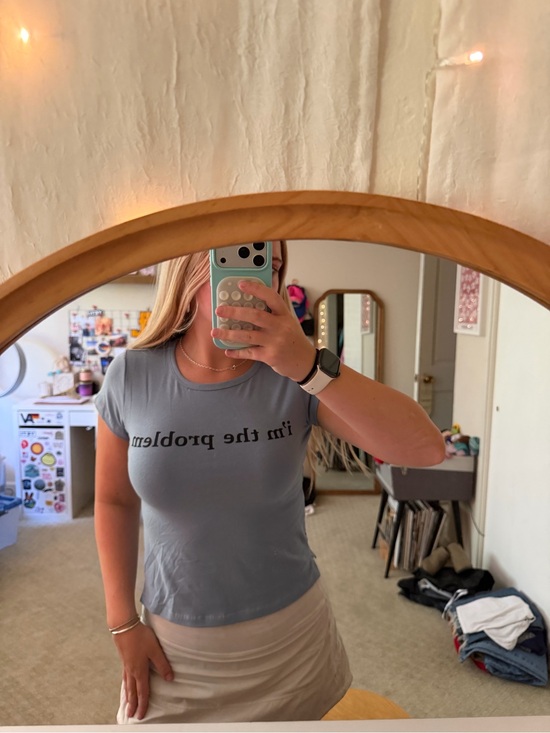 romantic blue Tops - Light Blue 'I'm the Problem' Short Sleeve Graphic Tee